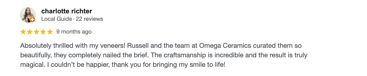 Omega Ceramics Google review screenshot 6